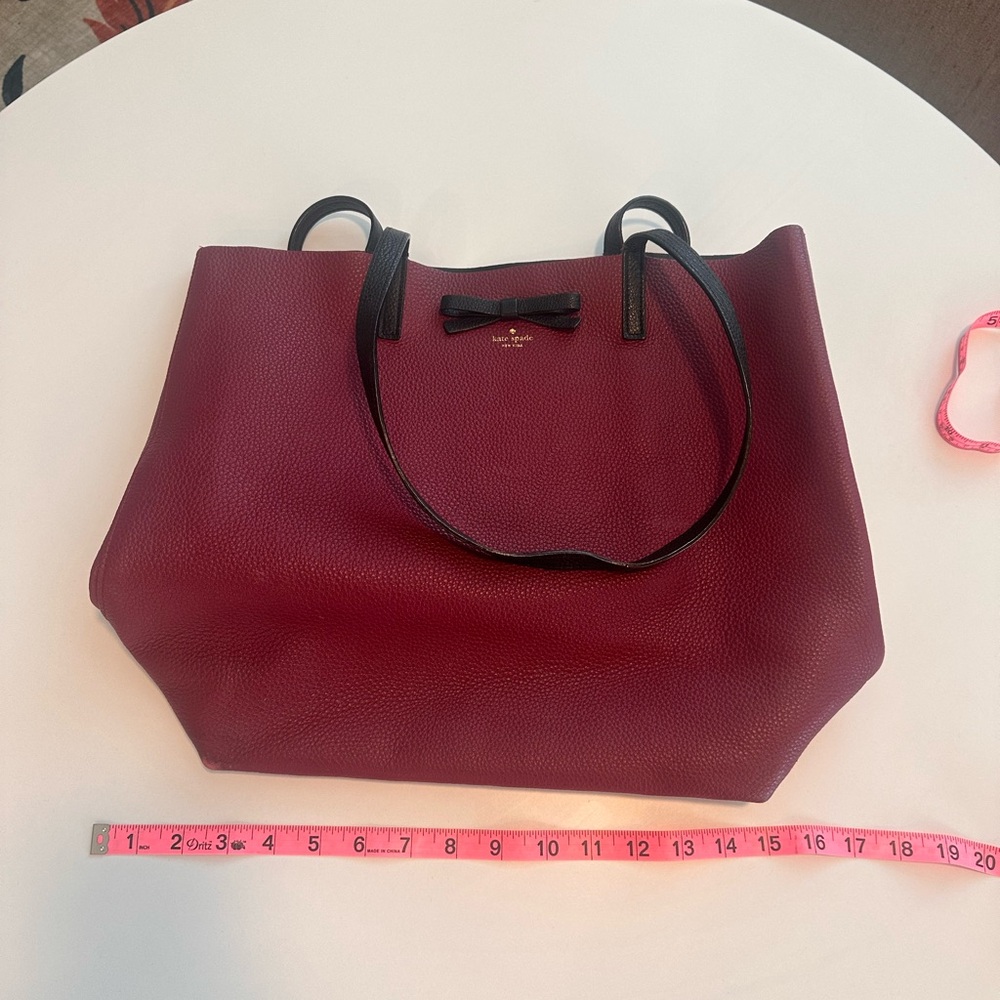 Kate Spade Leather Tote Bag in Dark Red with Black Bow - Picture 10 of 11